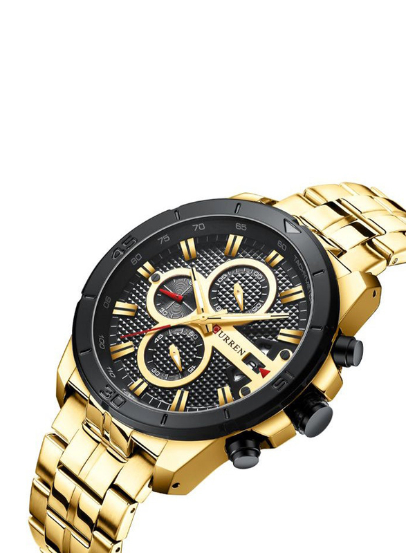 Curren Analog Unisex Wrist Watch with Stainless Steel Band, Chronograph, J3947G-KM, Gold-Black