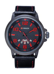 Curren Analog Watch for Men with Leather Band, Water Resistant, 8240, Black-Grey