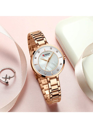 Curren Analog Watch for Women with Alloy Band, Water Resistant, 9051, Gold-White