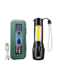 Led Flashlight Rechargeable USB Mini Torch Light with Side Lantern, Black