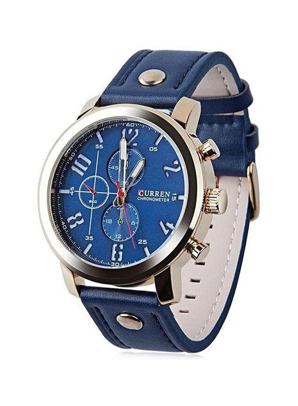 Curren Analog Watch for Men with Leather Band, Water Resistant, 8192, Blue