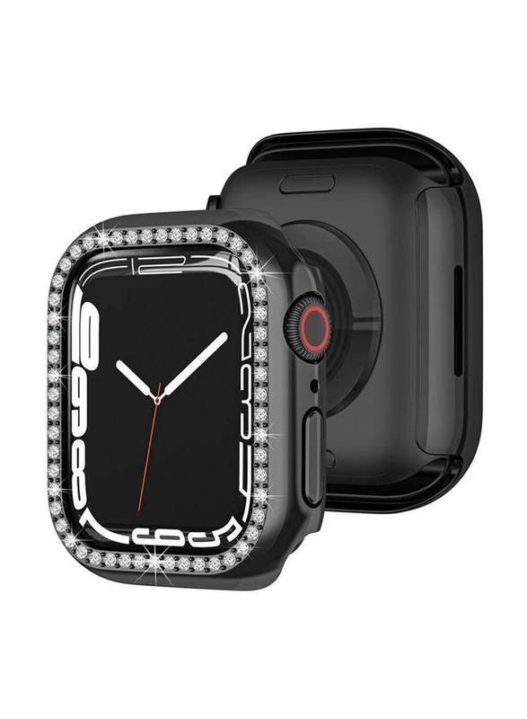 PC Bling Cover Diamond Crystal Frame Smartwatch Case Cover for Apple iWatch Series 7 41mm, Black