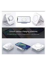 XiuWoo 3 in 1 Foldable Ultra-Thin Mobile Phone Watch Wireless Stand Charger, White