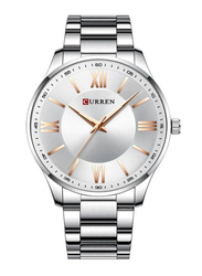 Curren Analog Watch for Men with Stainless Steel Band, Water Resistant, 8383, Silver-White