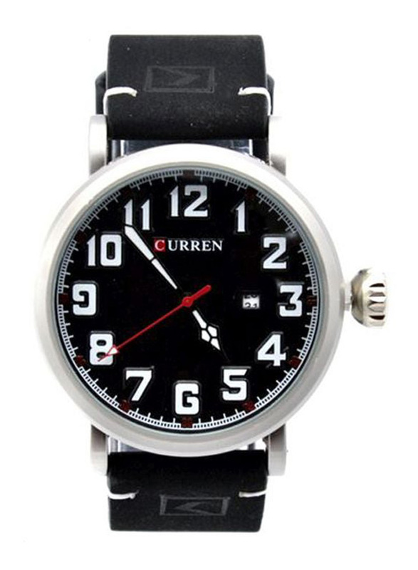 Curren Analog Watch for Men with Leather Band, Water Resistant, 8283CWBK, Black-Silver