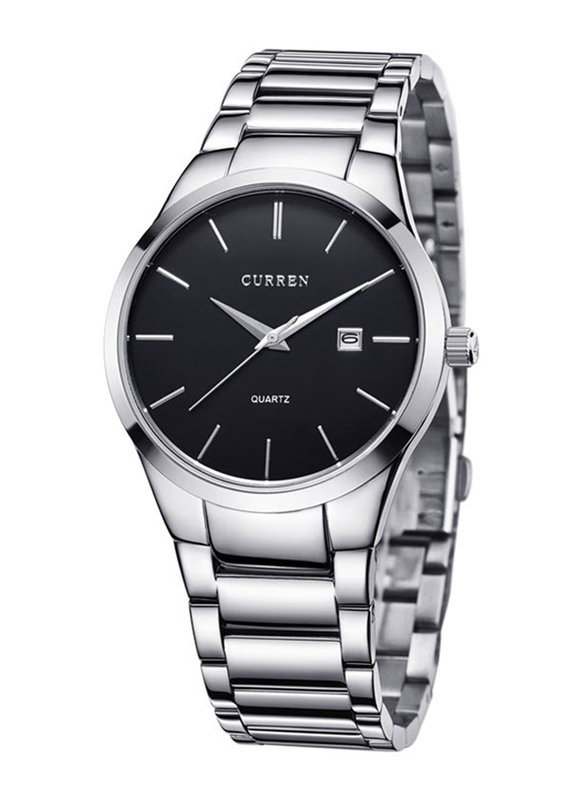 Curren Analog Wrist Watch for Men with Stainless Steel Band, Water Resistant, 8106GH, Silver-Black