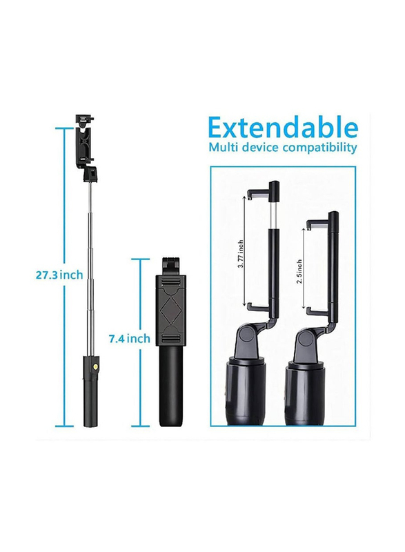 Selfie Stick Tripod Extendable Selfie Stick with Detachable Wireless Remote, Black/Silver