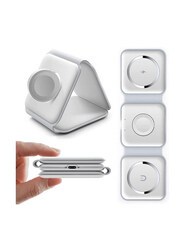 XiuWoo 3 in 1 Foldable Ultra-Thin Mobile Phone Watch Wireless Stand Charger, White