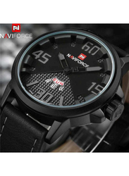 Naviforce Analog Watch for Men with PU Leather, Water Submerge Resistant, WT-NF-9087-GY#D1, Black