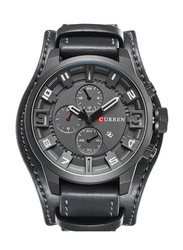 Curren Analog Watch for Men with Leather Band, Water Resistant, J31DGY, Dark Grey-Black