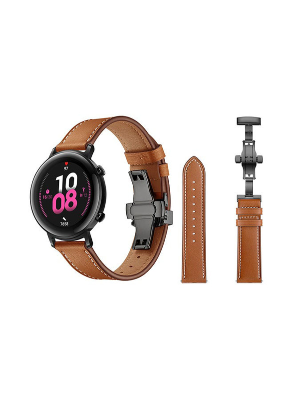 Perfii Stylish Leather Replacement Band for Huawei Watch GT/GT 2 42mm, Brown