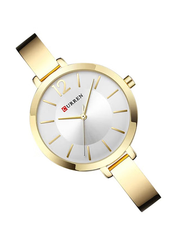 Curren Analog Watch for Women with Alloy Band, Water Resistant, 9012, Gold-White
