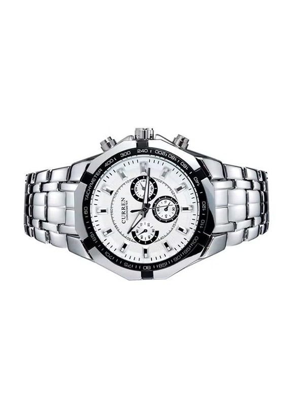 Curren Analog Chronograph Watch for Men with Alloy Band, Water Resistant, 8084, Silver-White
