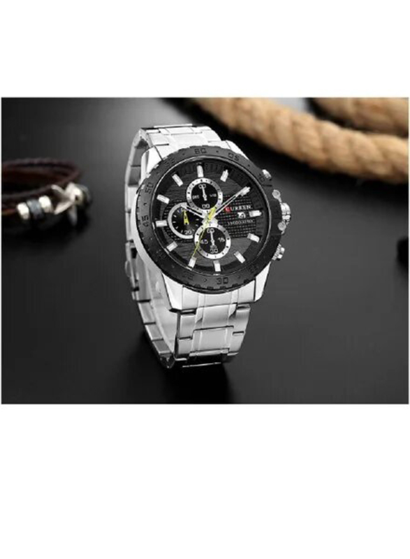 Curren Analog Watch for Men, Water Resistant and Chronograph, 8334, Silver/Black