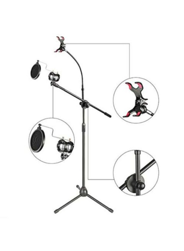 Floor Stand Metal Microphone With Boom Arm, 1841700252, Black