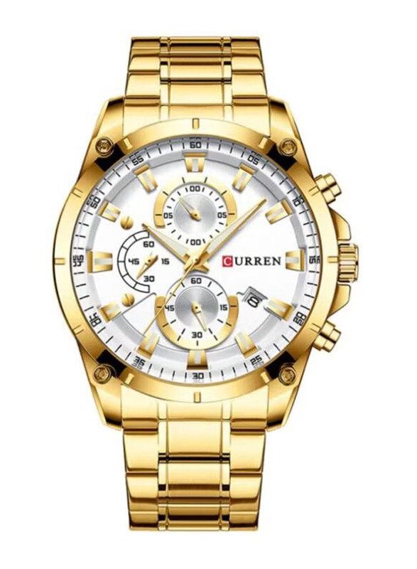 

Curren Analog Watch for Men with Stainless Steel Band & Chronograph, Water Resistant, 8360, Gold-White