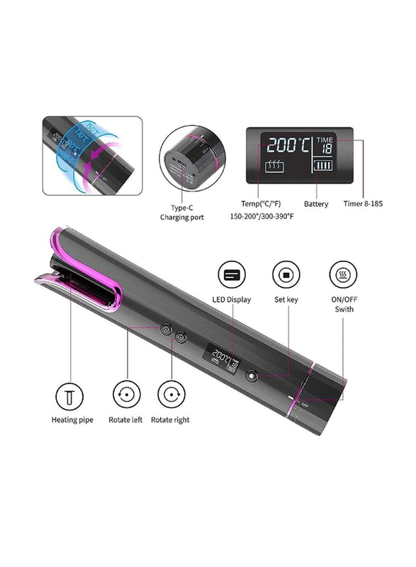 Arabest Cordless Automatic Curling Iron with LCD Display & 4 Adjustable Temperature, Multicolour