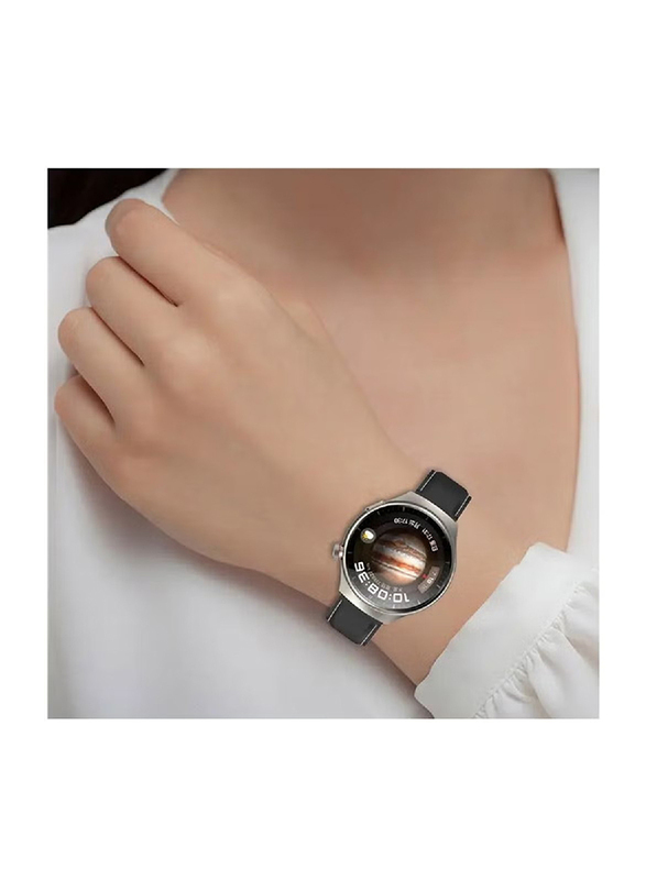 Perfii Genuine Cow Leather Folding Buckle Watch Strap for Huawei Watch 4 Pro / Watch 4 / Watch 3 / Watch 3 Pro 22mm, Black