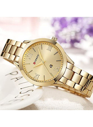 Curren Analog Wrist Watch for Women with Stainless Steel Band, Water Resistant, 9007, Gold-Gold