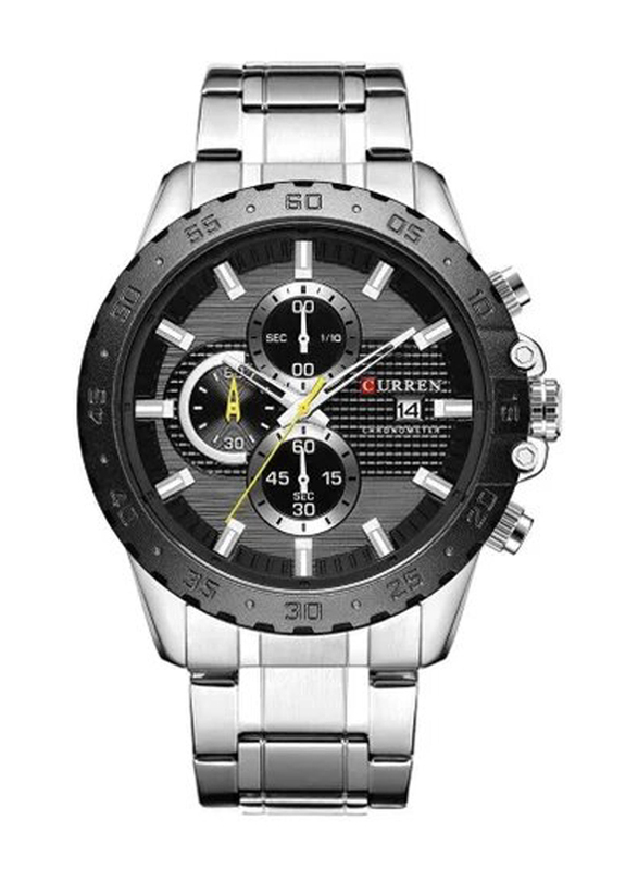 Curren Analog Watch for Men, Water Resistant and Chronograph, 8334, Silver/Black