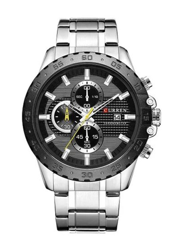 

Curren Analog Watch for Men, Water Resistant and Chronograph, 8334, Silver/Black