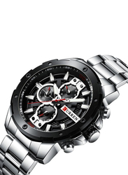 Curren Stylish Analog Watch for Men with Stainless Steel Band, Water Resistant and Chronograph, J4006S-KM, Silver-Black