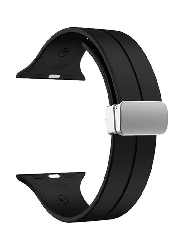 Perfii Replacement Soft Silicone Magnetic Buckle Sport Band for Apple Watch 42mm/44mm/45mm/49mm, Black