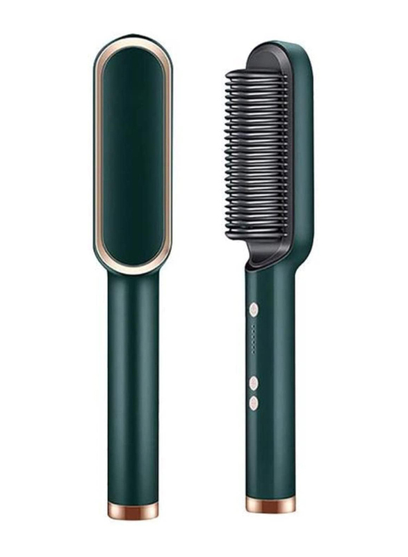 Professional 2 In 1 Hair Straightener & Curler Brush, Green