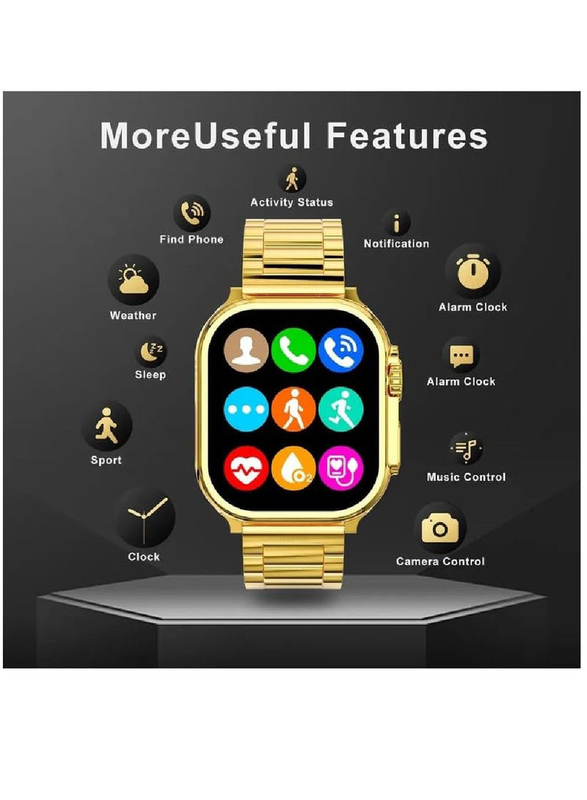 Zoom Plus 2023 Smartwatch, Bluetooth Calling, Full Screen Touch, Heart Rate Monitoring, Gold