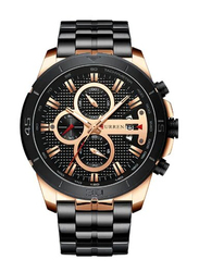 Curren Analog Watch for Men with Stainless Steel Band, Water Resistant and Chronograph, J3947B-KM, Black/Black