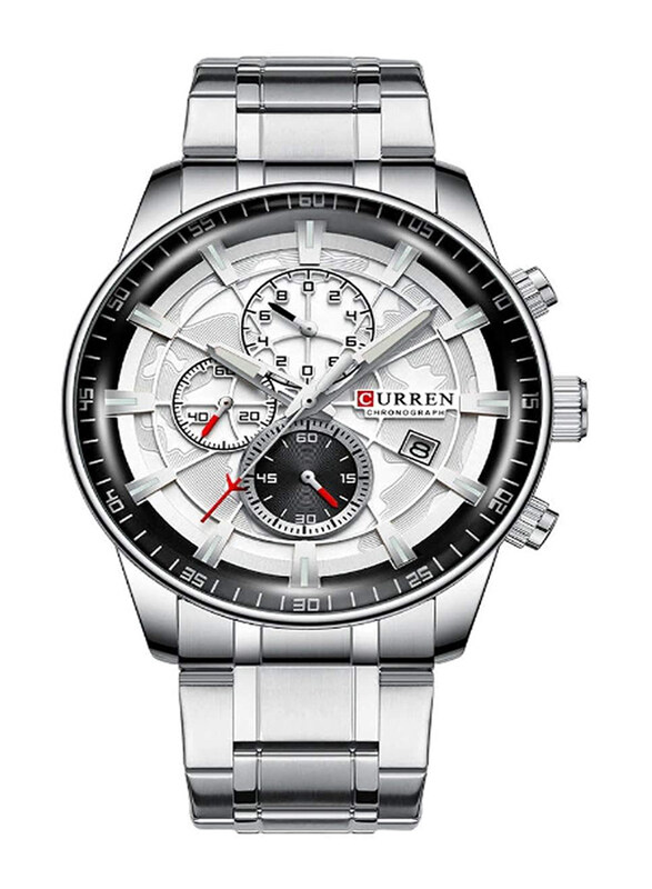 

Curren Analog Watch for Men with Alloy Band, Water Resistant and Chronograph, J4518B-S-KM, Silver