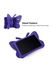 iPad (9th/8th/7th Generation) 10.2"/10.5" Kids EVA Foam Shockproof Kickstand Butterfly Lightweight Tablet Back Case Cover, Purple