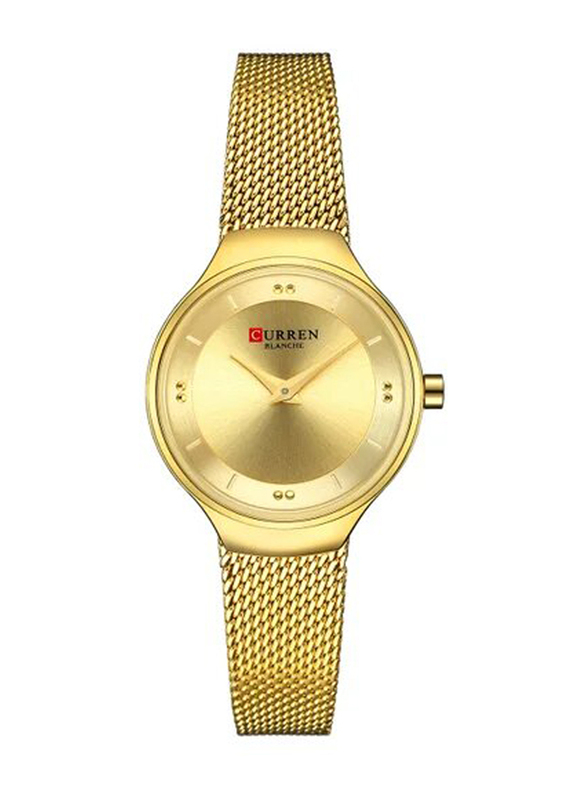 Curren Analog Watch for Women with Stainless Steel Band, Water Resistant, 9028, Gold/Gold