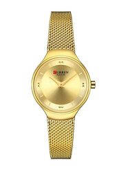 Curren Analog Watch for Women with Stainless Steel Band, Water Resistant, 9028, Gold/Gold