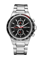 Curren Analog Watch for Men with Stainless Steel Band, Water Resistant and Chronograph, M8011, Silver-Black