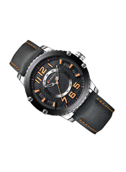 Curren Analog Watch for Men with Leather Band, Water Resistant, 8341, Black-Black/Orange