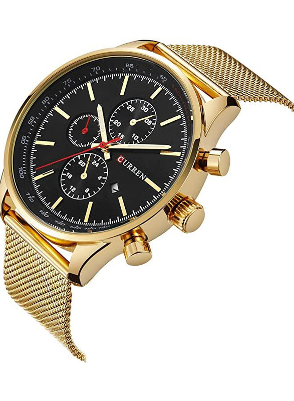 Curren Analog Watch for Men with Stainless Steel Band, Chronograph, G003, Gold-Black