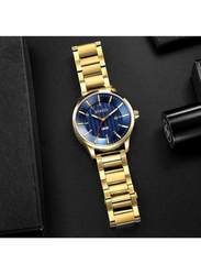 Curren Analog Watch for Men with Stainless Steel Band, Water Resistant, 8316, Gold-Blue