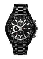 Curren Analog Watch for Men with Stainless Steel Band, Chronograph and Water Resistant, 8023, Black-Black/Silver