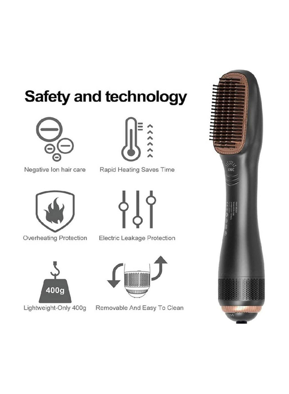 XiuWoo 3-in-1 Professional Negative Ion Blow Dryer Straightening Hot Air Styling Comb, Black