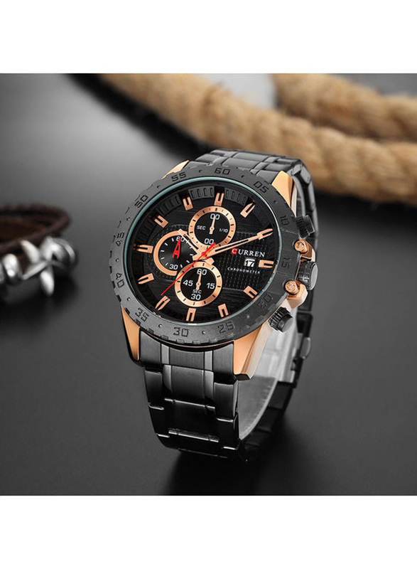 Curren Stylish Analog Watch for Men with Stainless Steel Band, Chronograph, Black-Gold