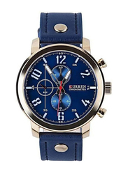 Curren Analog Watch for Men with Leather Band, Water Resistant, 8192, Blue