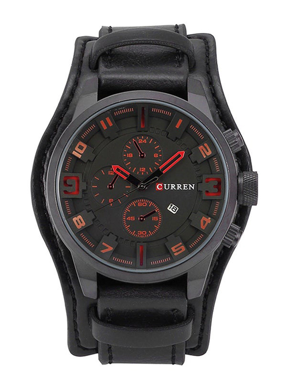 Curren Analog Watch for Men with Leather Band, Chronograph, WA120, Black