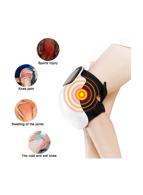 Arabest Rechargeable LED Display Pain Relief Infrared Heated Vibration Physiotherapy Knee Massager, White/Black