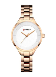 Curren Analog Watch for Women with Alloy, Water Submerge Resistant, 9015, Gold-White