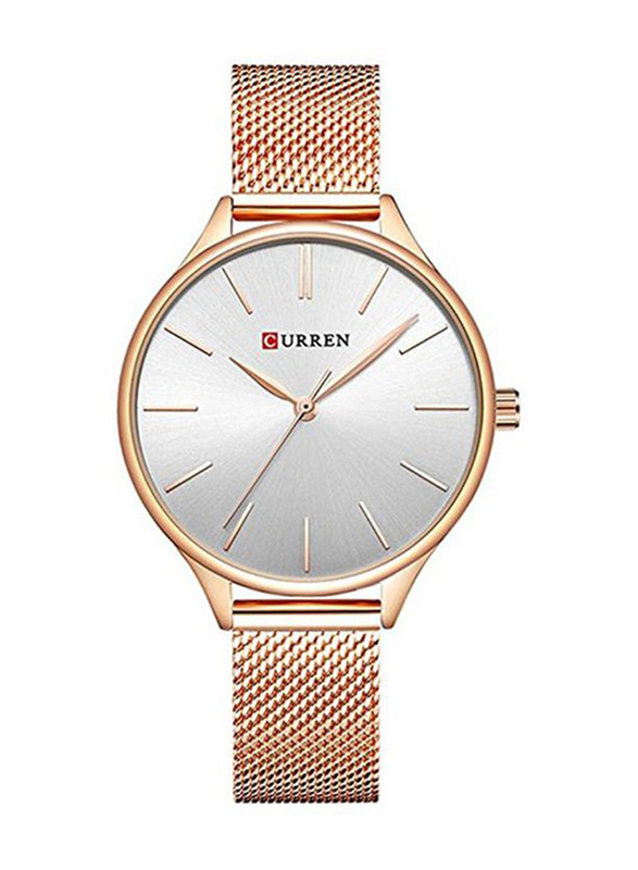 Curren Analog Wrist Watch for Women with Stainless Steel Band, Water Resistant, WT-CU-9024-RGO1#D1, Rose Gold-Silver