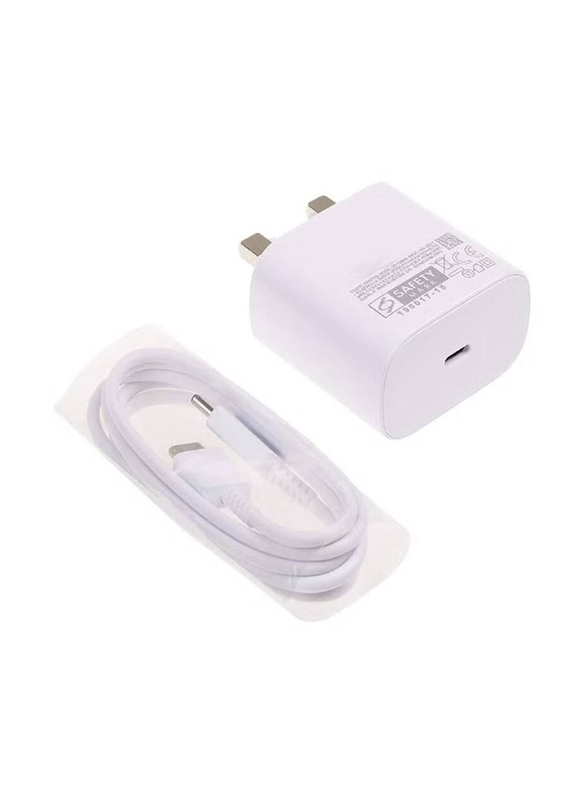 3-Pin UK Plug Type C Charging Adapter with Super Fast Charging Type-C to Type-C Data Cable, White