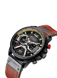 Curren Fashion Analog Quartz Watch for Men with Leather Band, Water Resistant and Chronograph, Red-Black
