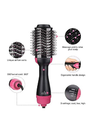 2-in-1 Multifunctional Volumizer Rotating Hot Hair Brush, Black/Pink