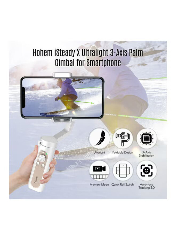 Hohem iSteady X Ultralight 3-Axis Palm Gimbal Handheld Stabilizer Set, 5 Pieces, White/Beige